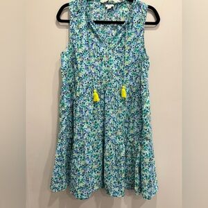 J. Crew Blue, Green & Yellow Floral Tiered Swim Coverup Size Large
